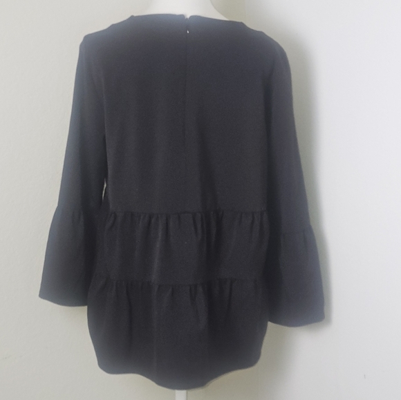 COS A Line Womens Top Sz 8 Black 3/4 Gathered Sleeve Lightweight Wool Oversized - Picture 6 of 15